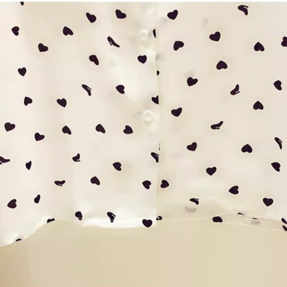 Women's Heart Print Layered Sailor Collar Butterfly Short Sleeves Blouse Shirt - Picture 9 of 9